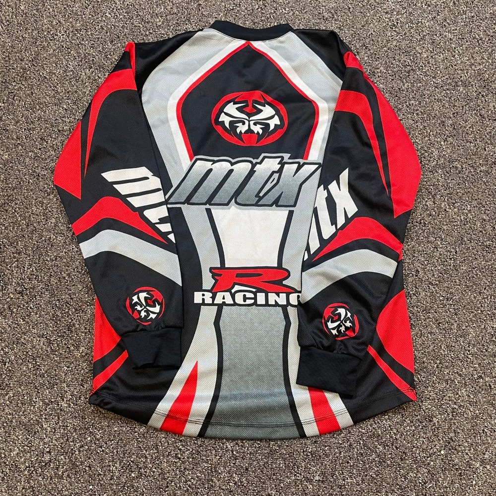 MTX Racing Motocross Jersey Long Sleeve Black Red Grey Graphic BMX Y2K Mens S - Picture 2 of 7